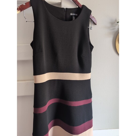 Nina Leonard Sleeveless Jewel Neck Black Color-block Dress S Striped Fit & Flare - Picture 4 of 10
